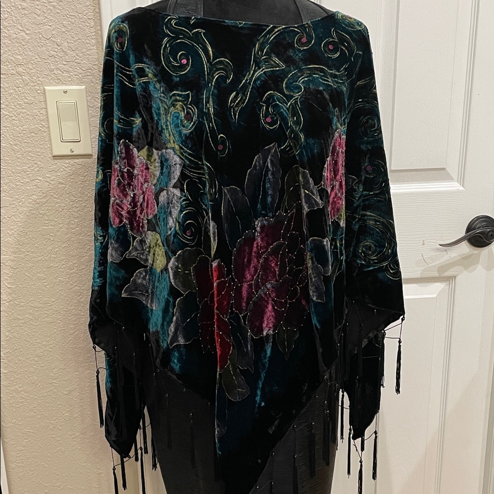 Coldwater Creek Black and Multicolor Embroidered/ Sequence  Poncho O/S